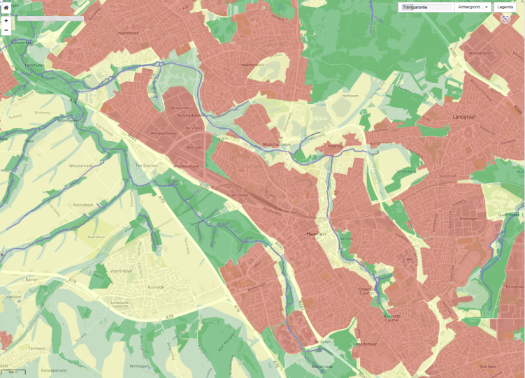 (Heerlen en omgeving) In het Heuvelland is sprake van bebouwde beekdalen in centra met een norm voor akkerland (1:25). In Voerendaal is het hele grondgebied genormeerd op 1:25 (akkerland).